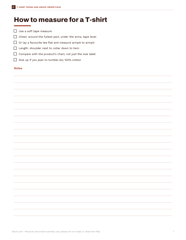 Preview of Printable T-Shirt Measuring Guide